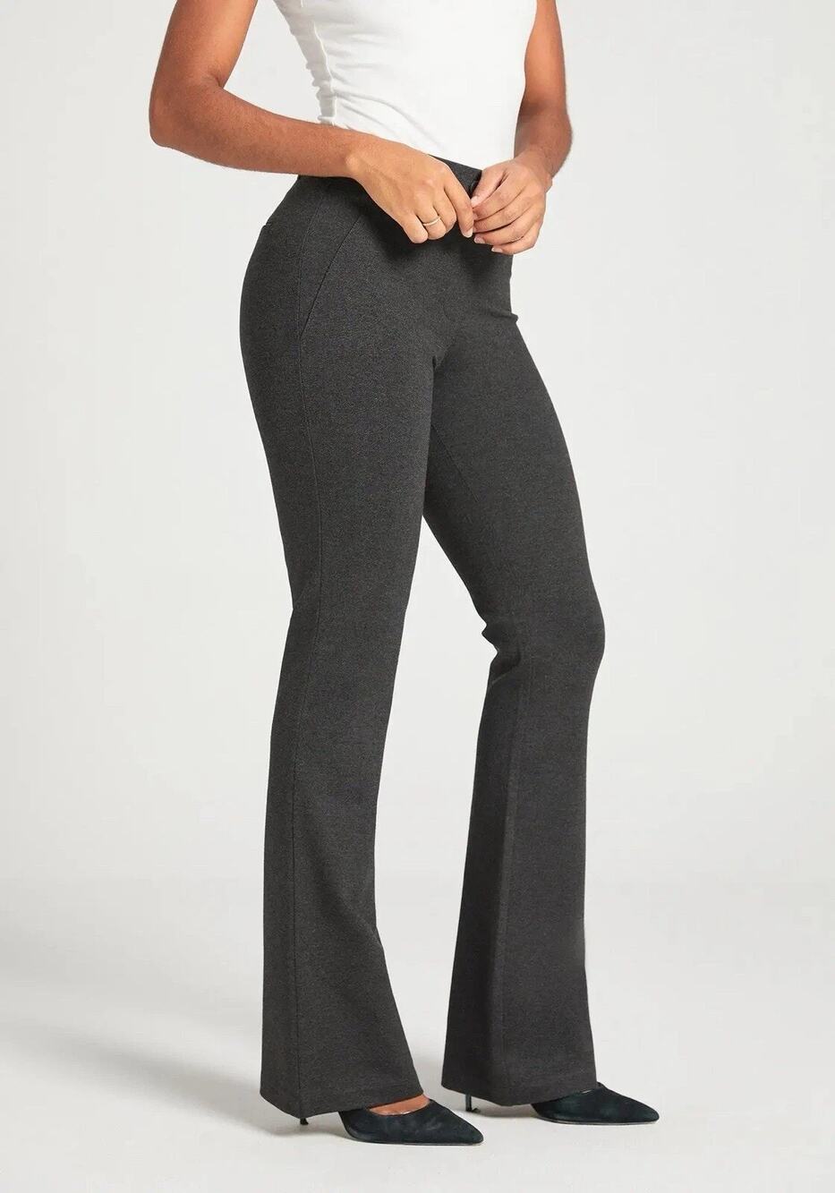 Betabrand Women's Yoga Pants Size L Stretch Pull on Leggings Flare Charcoal